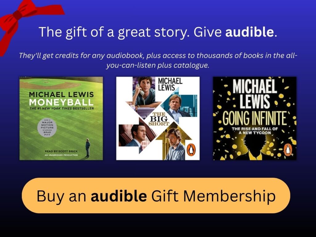 Michael Lewis audiobook covers displayed as a gift option
